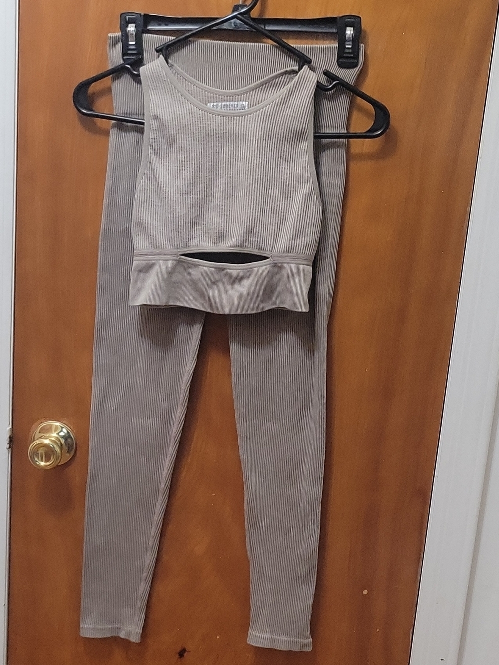Forever 21 Ribbed Taupe Cropped Tank & Ankle Leggings Set